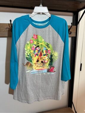 Joey Chou Disney Tiki Room 3/4 sleeve raglan tee shirt EUC